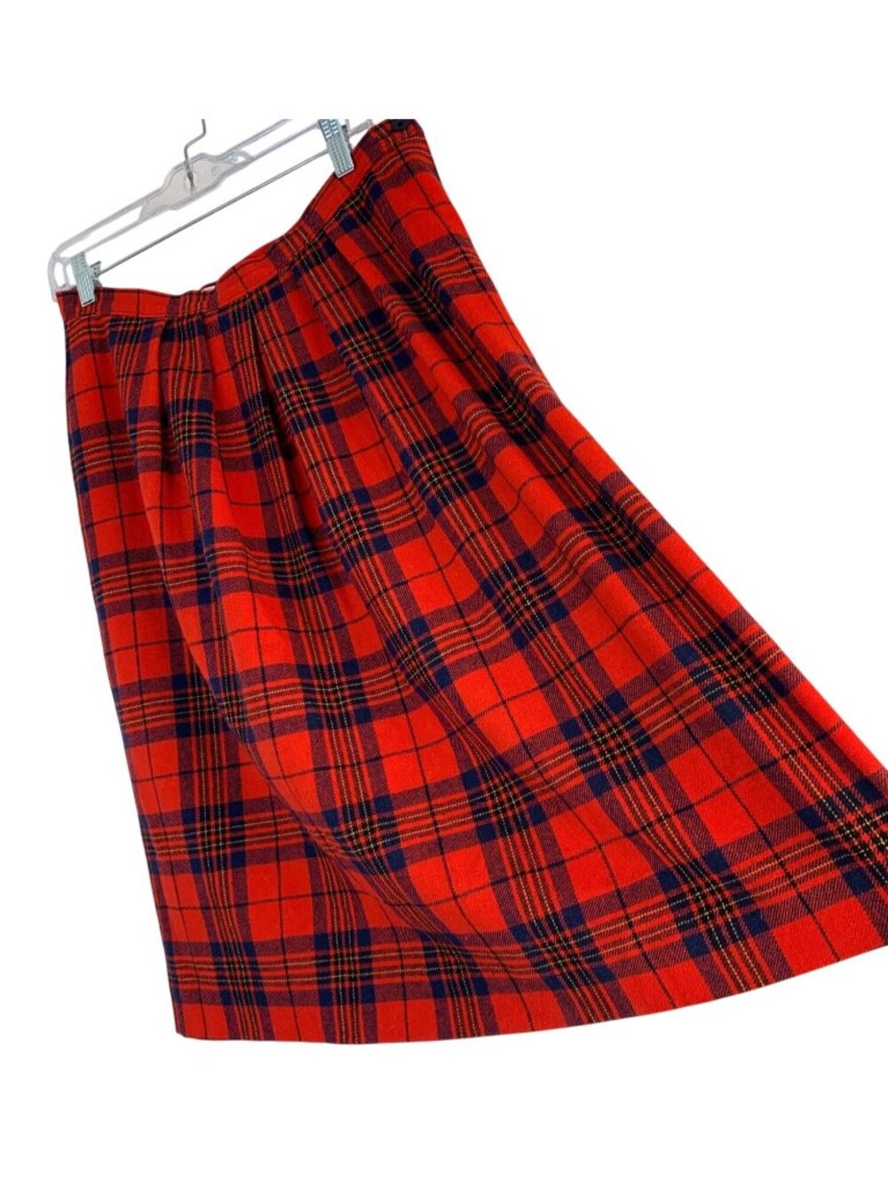 Vintage 70s Pendleton Red Leslie Tartan Wool Midi Skirt USA 10/12 Moth Holes - Picture 2 of 16